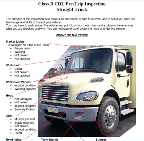 What is included on a DOT pretrip inspection form?